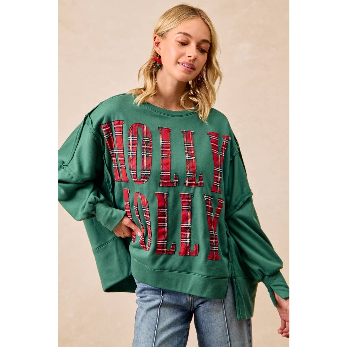 Christmas Plaid Holly Jolly  Sweatshirt