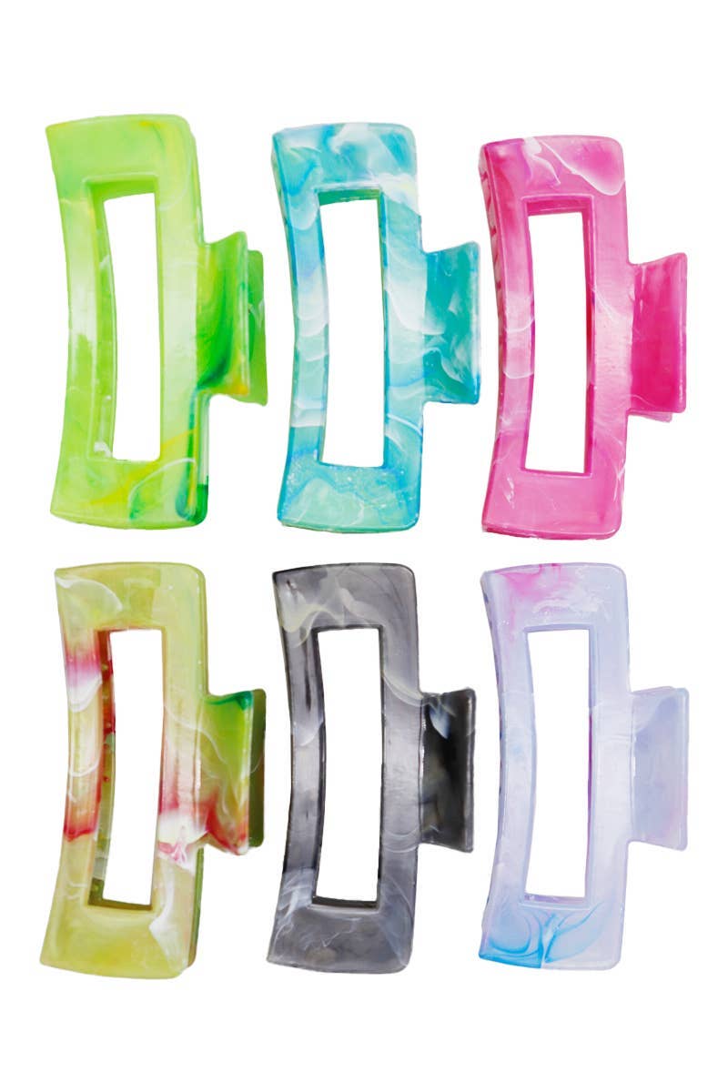Glossy Marble Tie Dye Wide Block Hair Claw Clip