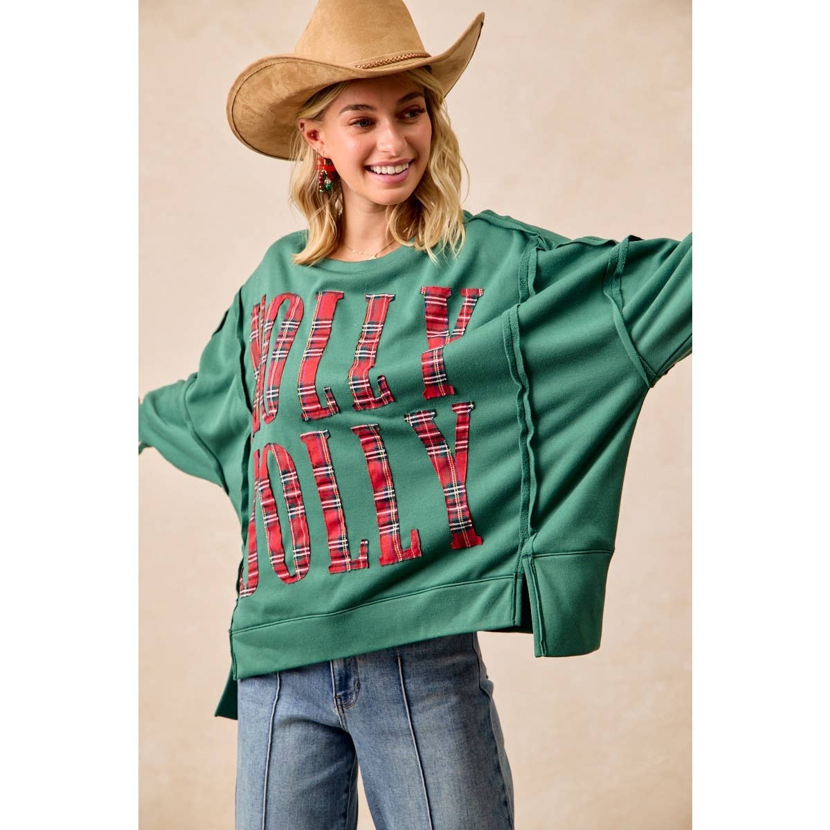 Christmas Plaid Holly Jolly  Sweatshirt