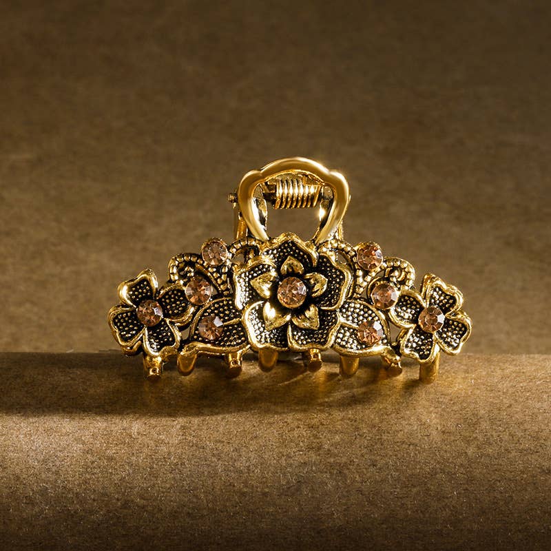 Vintage Boho Gems Flower Hair Claw Clip