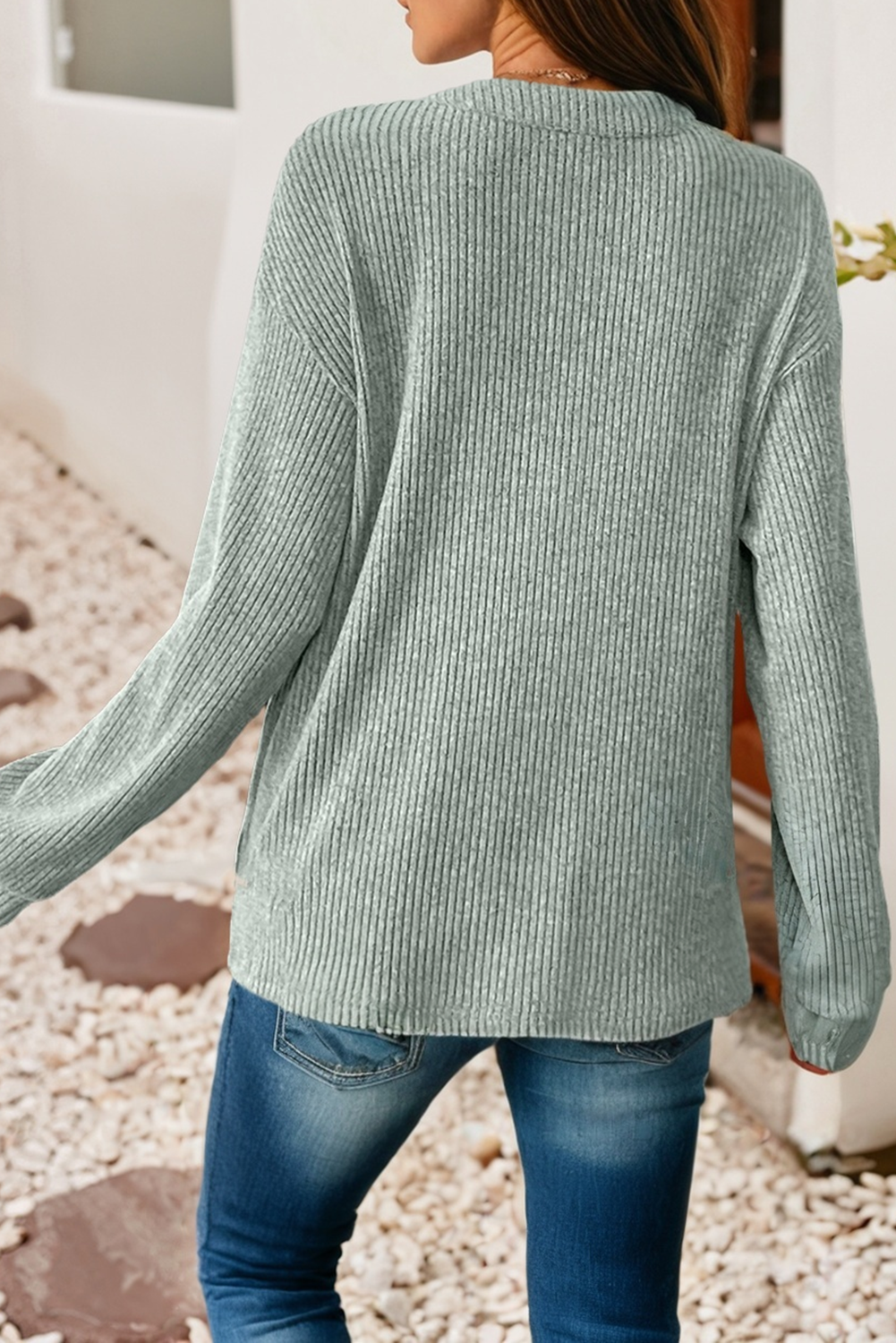 Ribbed Henley Knit long sleeved shirt