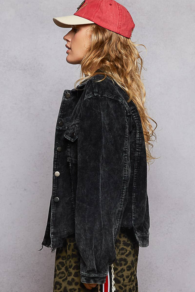Pocket Front Button Down Corduroy Trucker Jacket