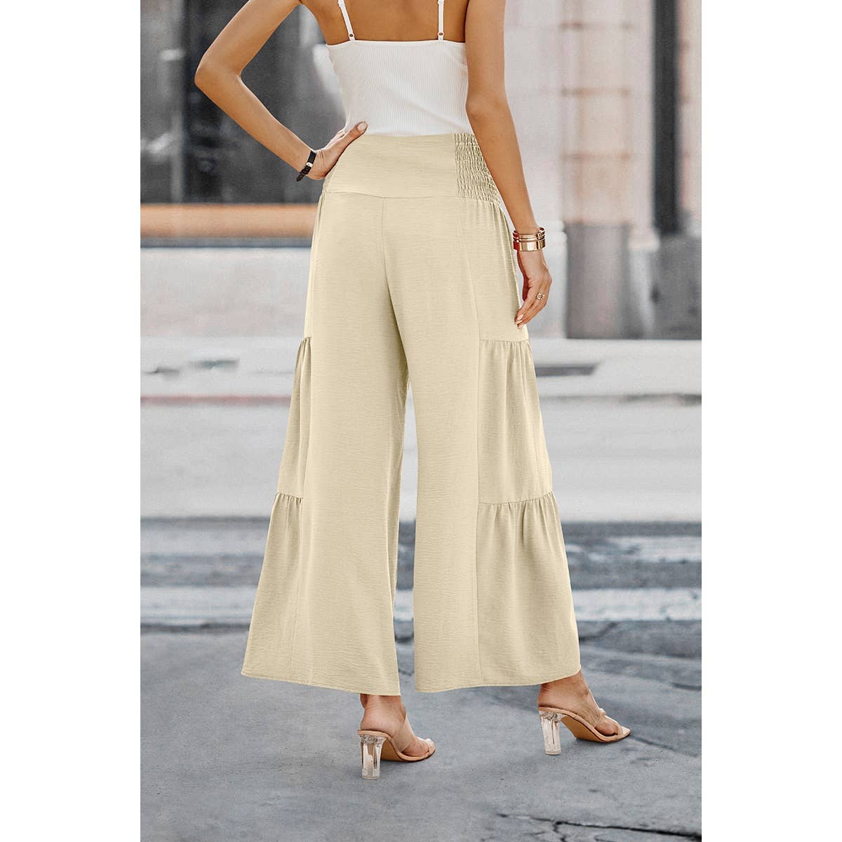 Elastic High Waist Wide Leg Long Palazzo Pants