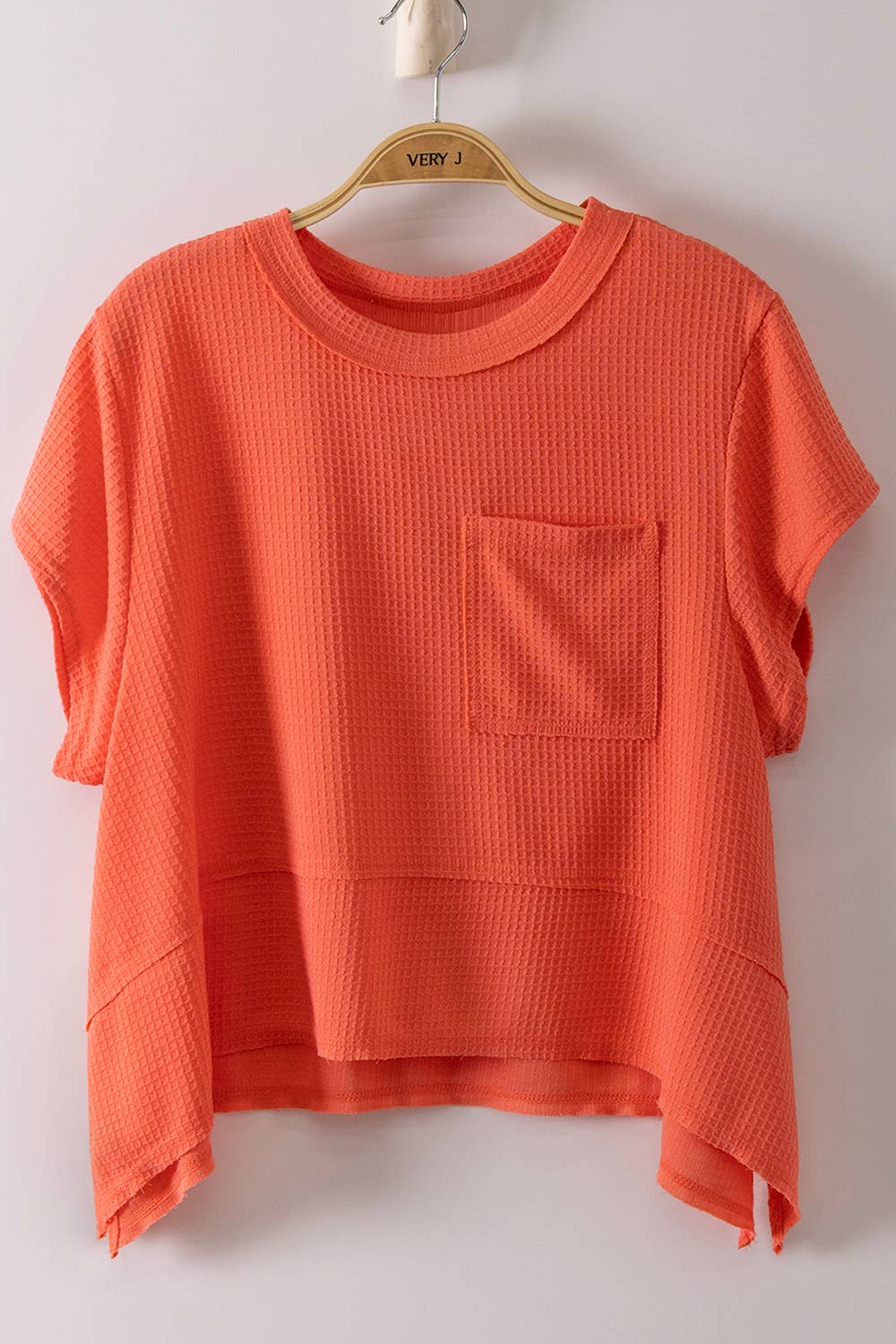 Flared Hem Waffle Knit Casual Top