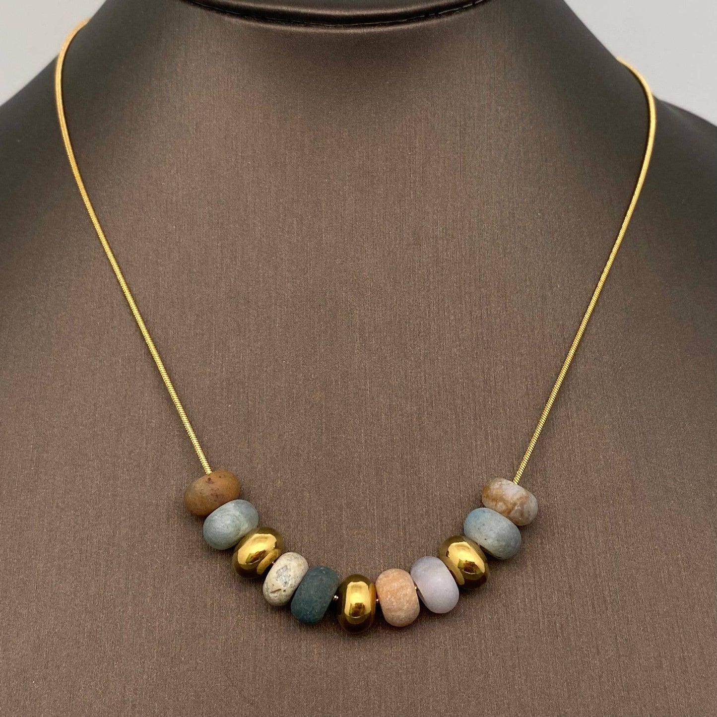 Natural Stone Beaded Charm 18K Gold Plated Necklace