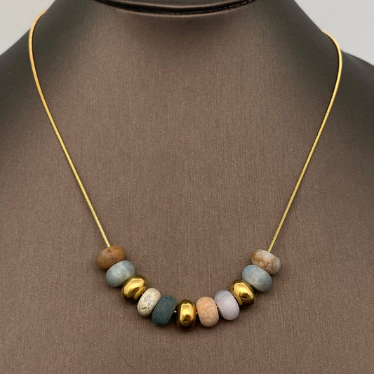 Natural Stone Beaded Charm 18K Gold Plated Necklace