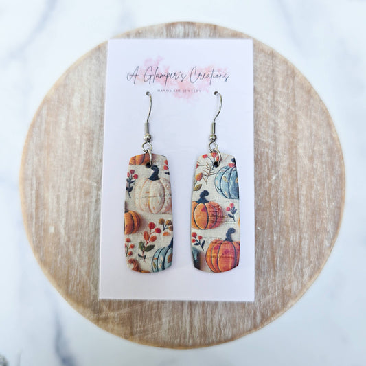 Pumpkins Fall Mini Bar Leather Earrings