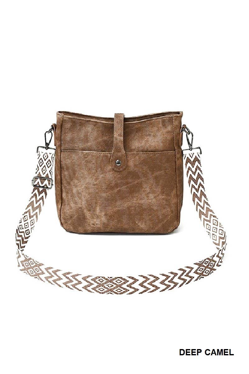 Distressed Faux Leather Crossbody Messenger Bag: BLACK