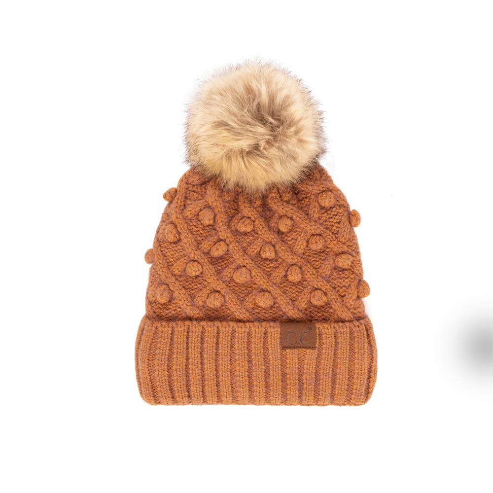 C.C Bobble Beanie Hat: Wine