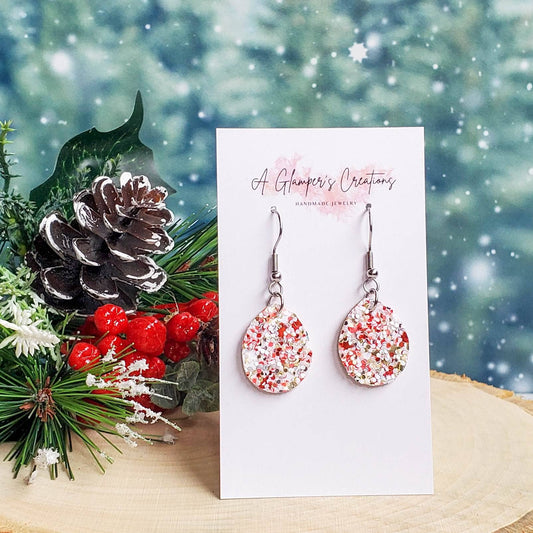 Christmas Glitter Mix Small Teardrop Leather Earrings