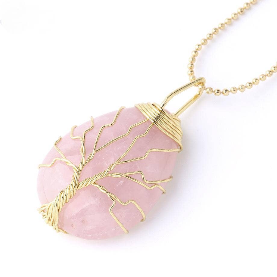 Natural Stone Winding Drop-shaped Crystal Pendant Necklace