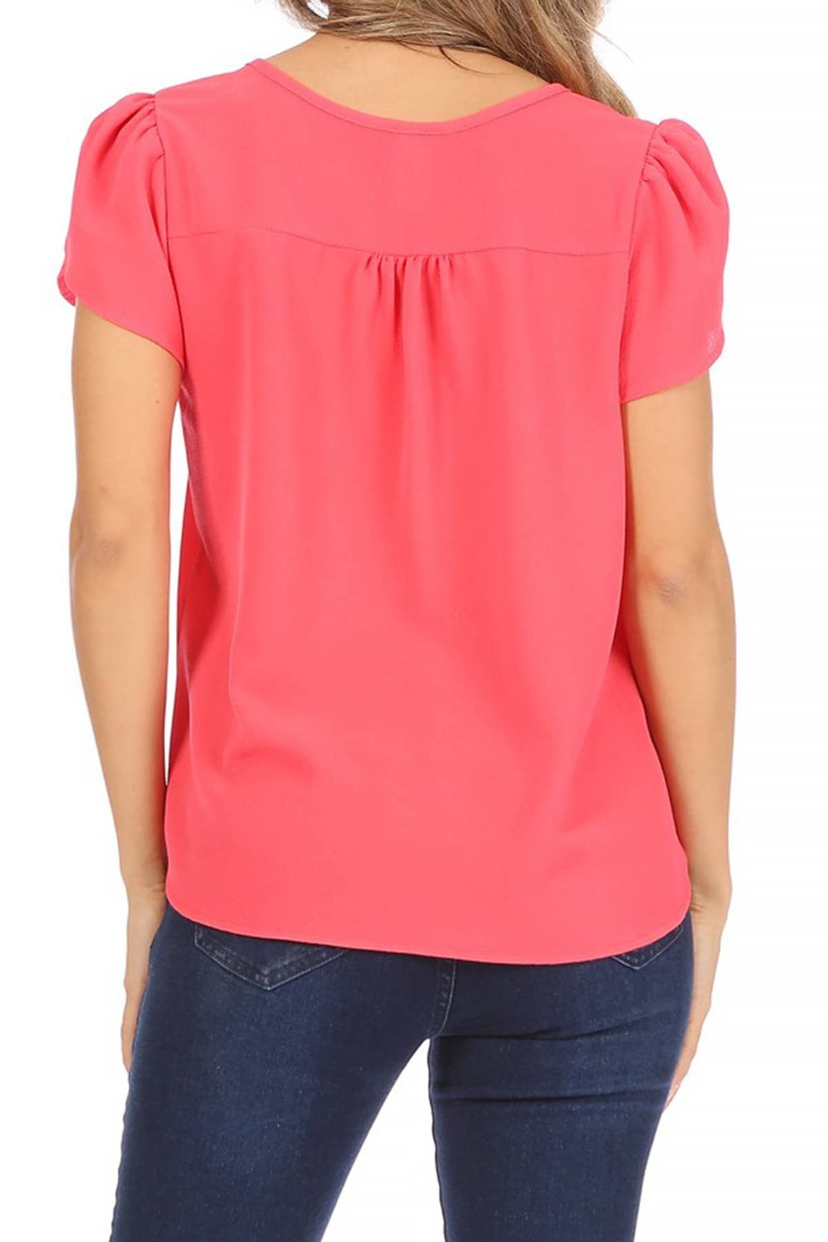 Women's Casual Solid Sleeve Tie Round Neck Shirt