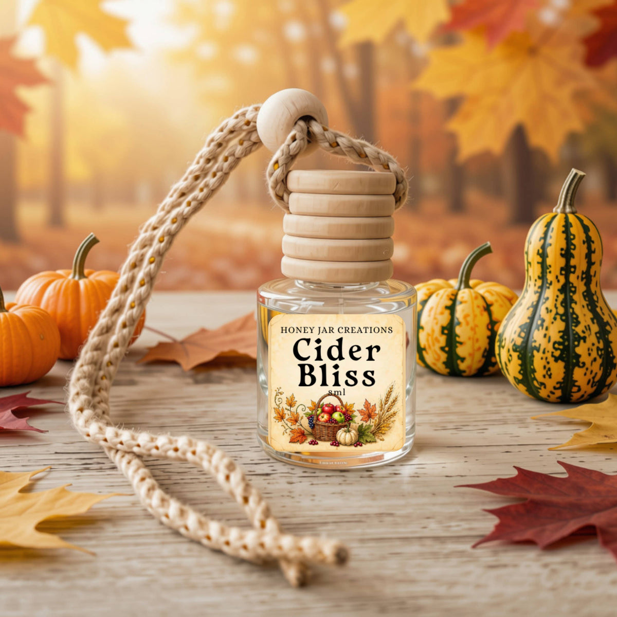 Cider Bliss | Fall-Inspired | Hanging Car Diffuser: Square Bottle-Made in USA