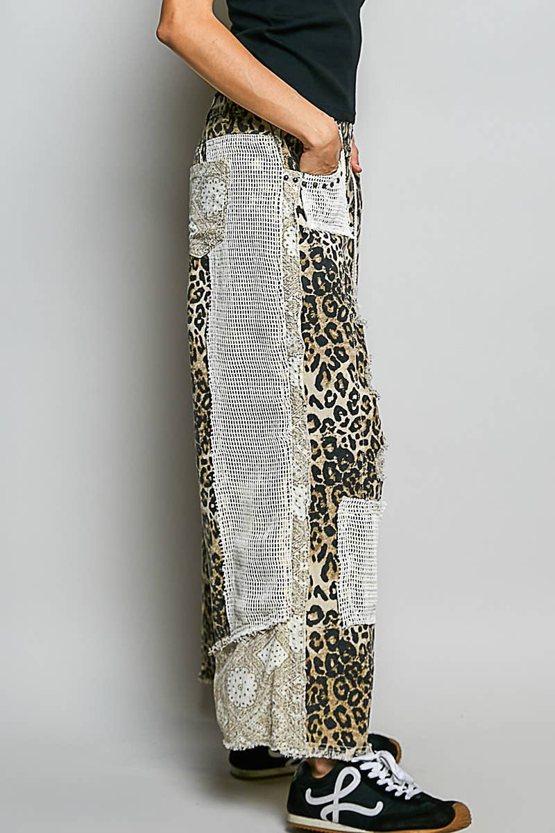 Stud Detail Woven Denim Pants