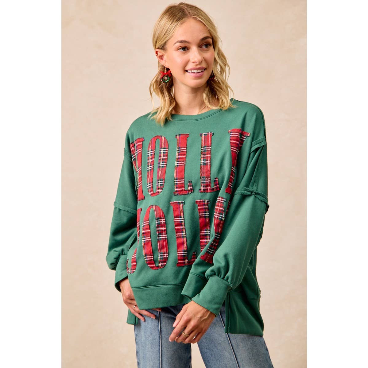 Christmas Plaid Holly Jolly  Sweatshirt