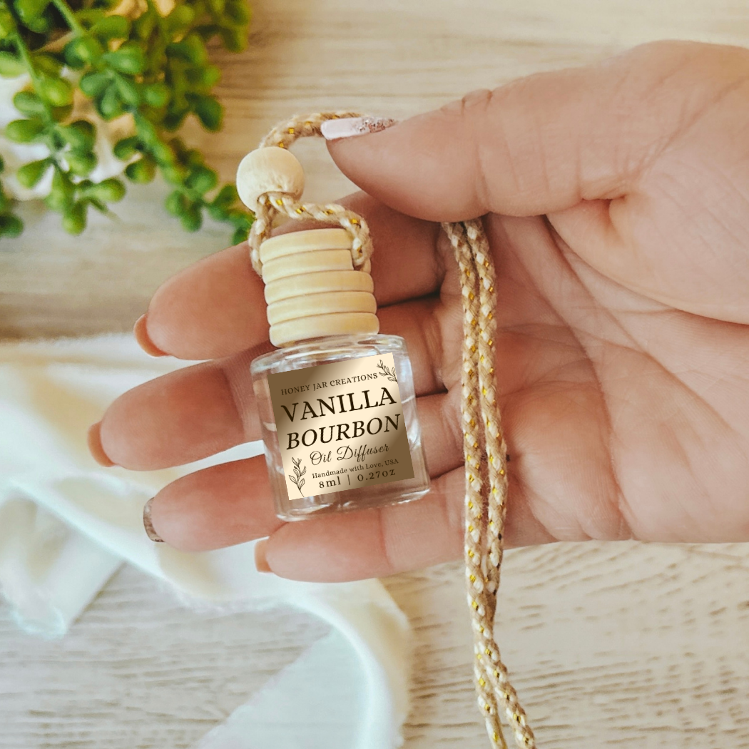 Hanging Car Diffuser | Vanilla Bourbon | Made in USA: Square Bottle