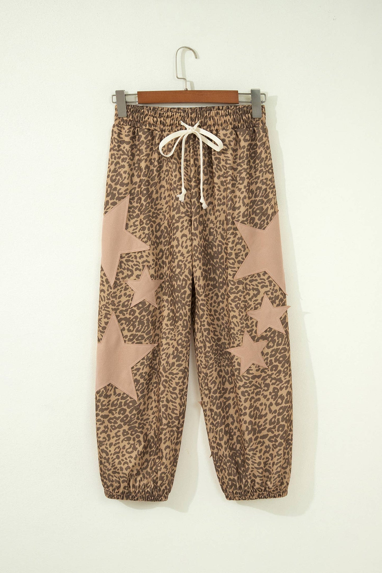 Leopard Print Star Patched Elastic Waist Jogger Pants