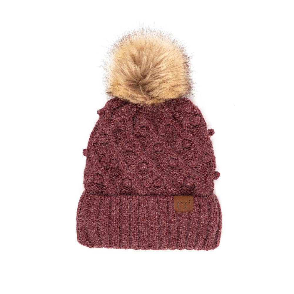 C.C Bobble Beanie Hat: Wine