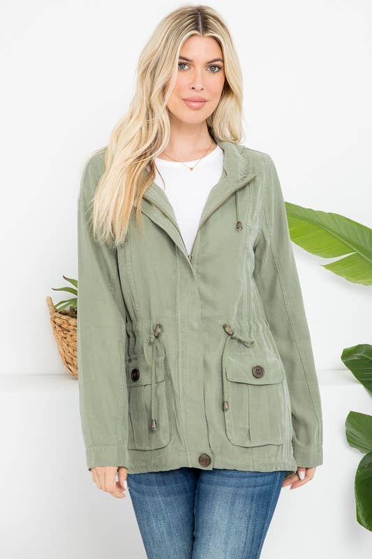 Hooded Anorak Jacket With Cargo Pockets
