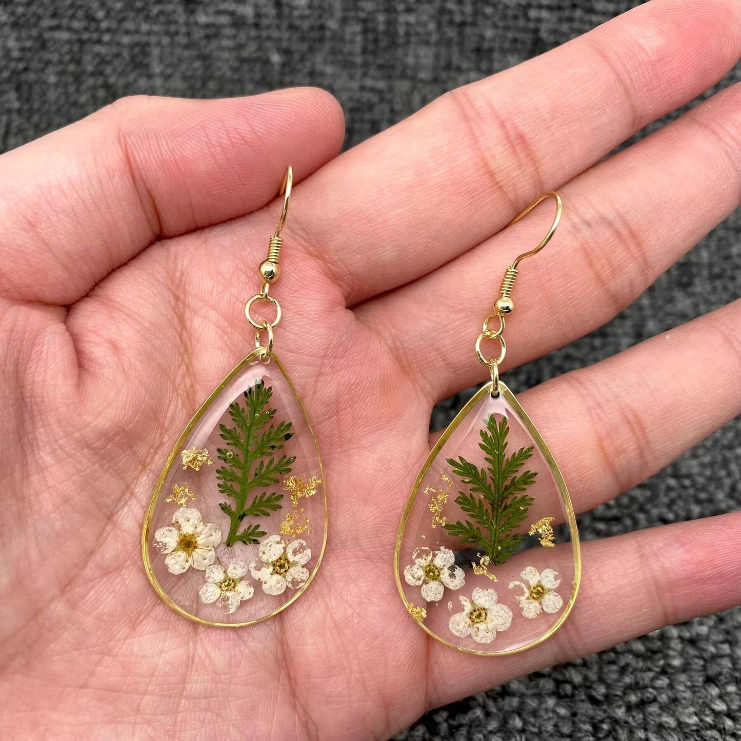 Dried Flowers Floral Drop Shaped Dangle Earrings -