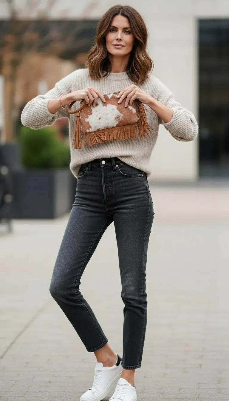 Western Fringe Cowhide Ring Clutch