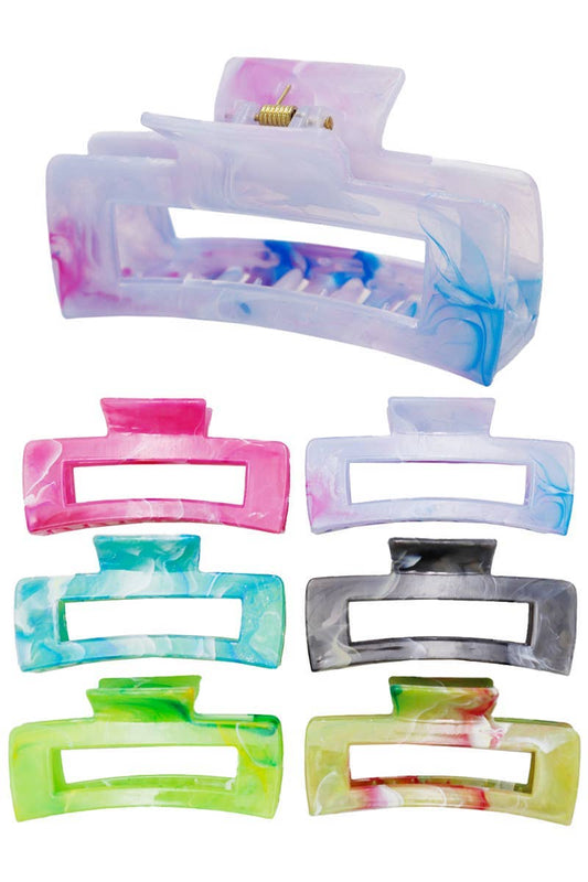 Glossy Marble Tie Dye Wide Block Hair Claw Clip