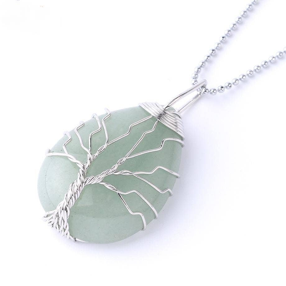 Natural Stone Winding Drop-shaped Crystal Pendant Necklace