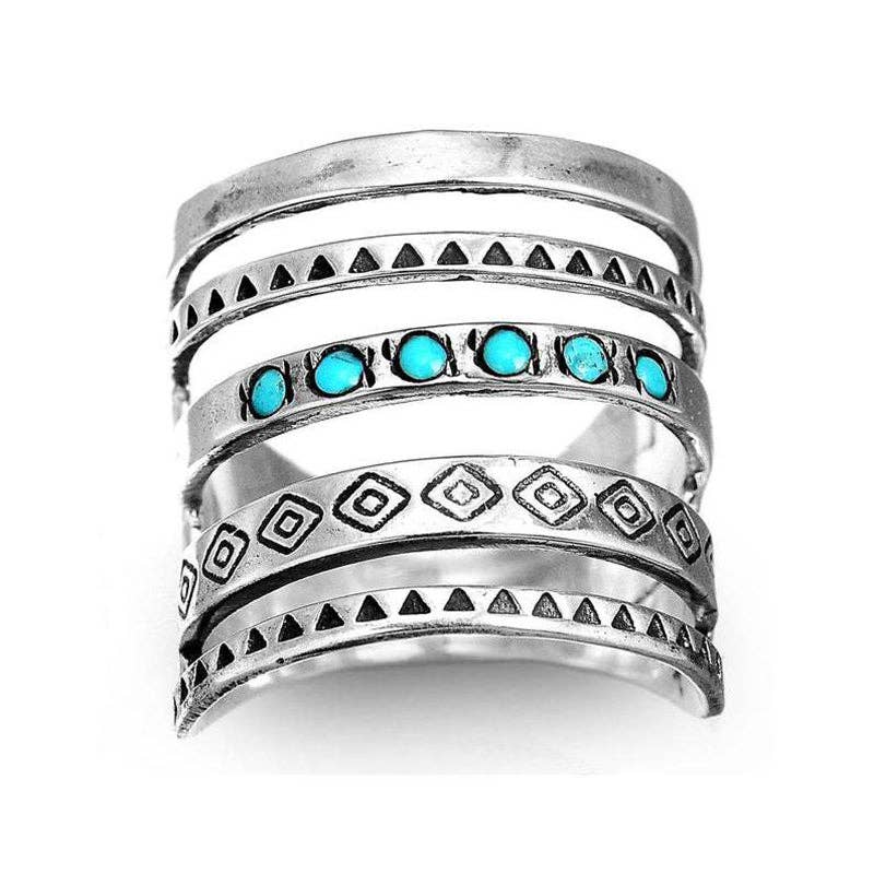 Bohemian Carved Hollow-out Turquoise Ring