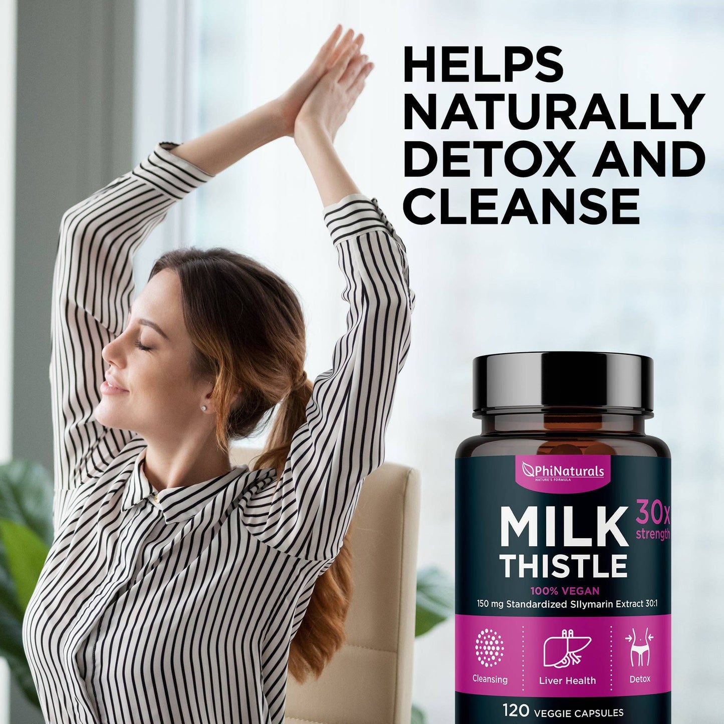 Phi Naturals - Milk Thistle Silymarin 30x Extract Supplement: 1-Pack