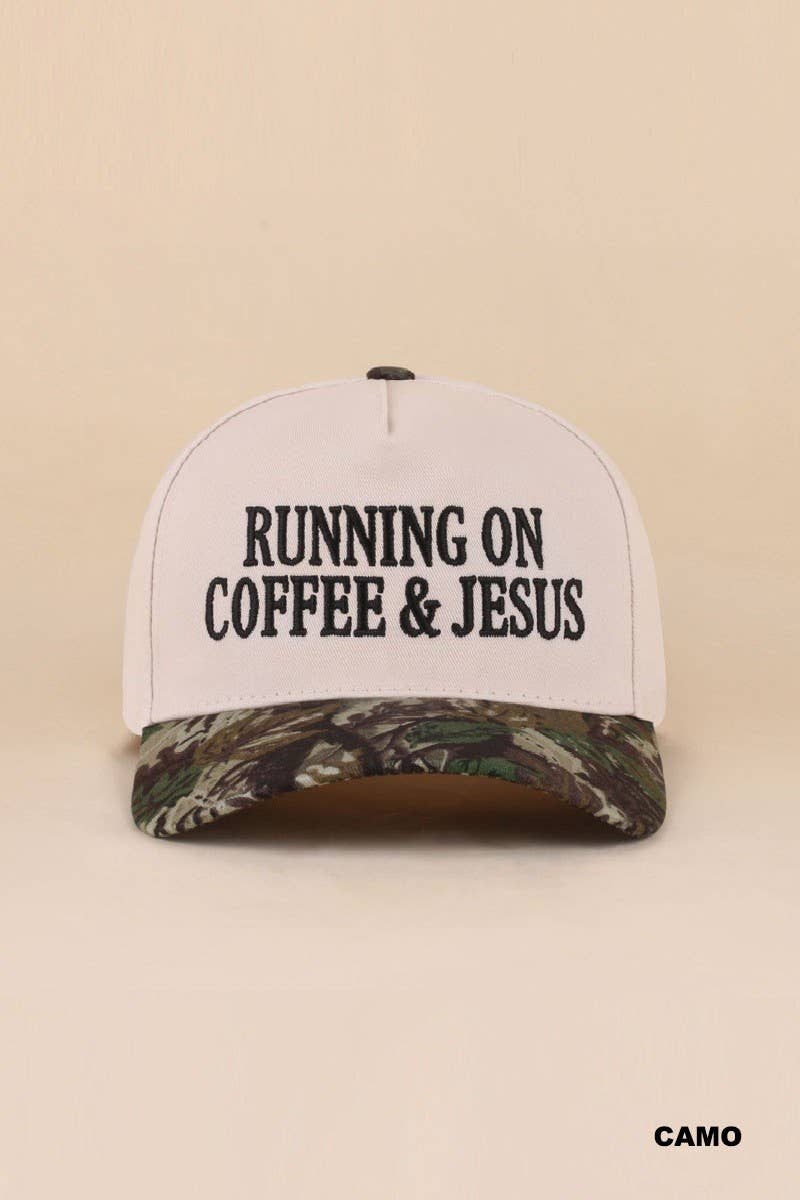 Running On Coffee and Jesus Two Tone Cotton Hat: COW