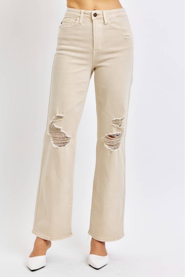 High waisted Garment Dyed Destroyed 90's Straight leg Judy Blue jeans