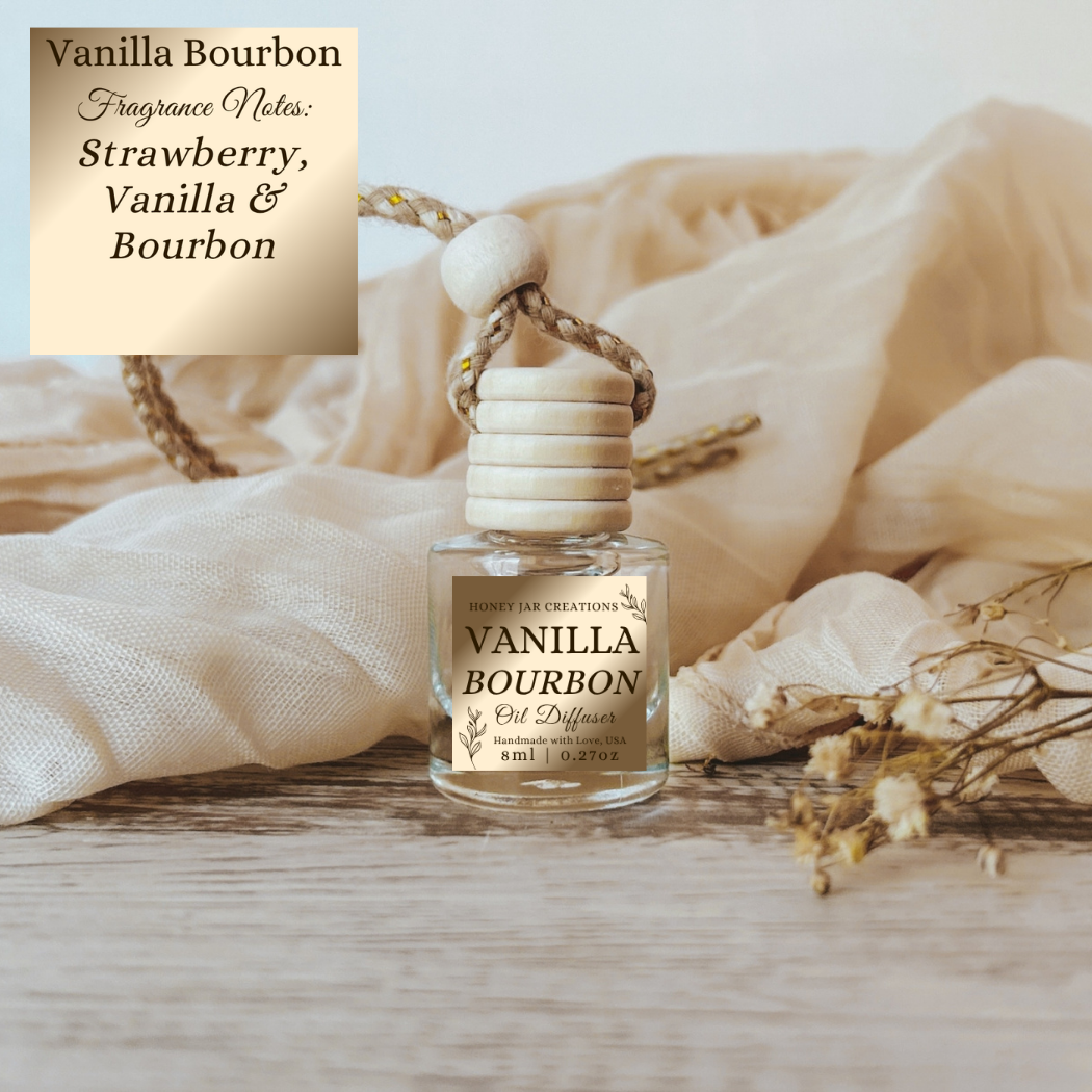 Hanging Car Diffuser | Vanilla Bourbon | Made in USA: Square Bottle