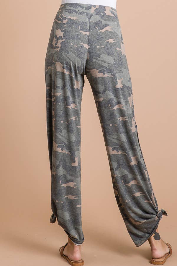 Camo Print Split Side Pants: OLIVE
