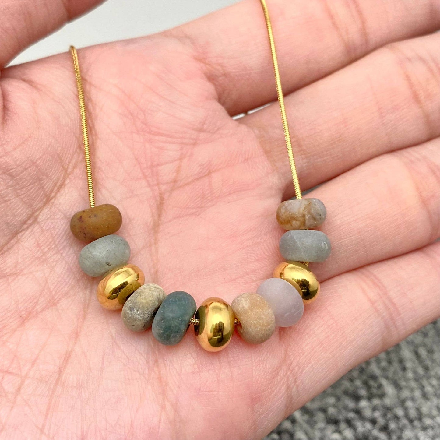 Natural Stone Beaded Charm 18K Gold Plated Necklace