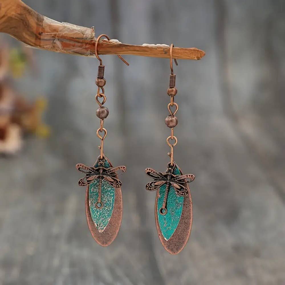 Bohemian Dragonfly Earrings with Patina Finish