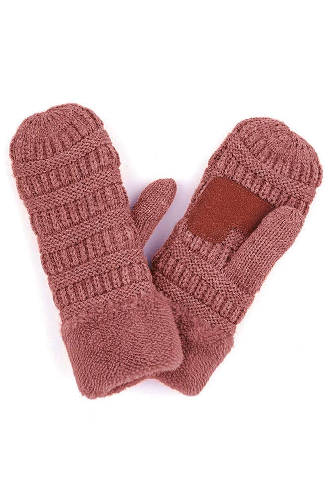 C.C Solid Color Knitted Mitten Gloves: Beige