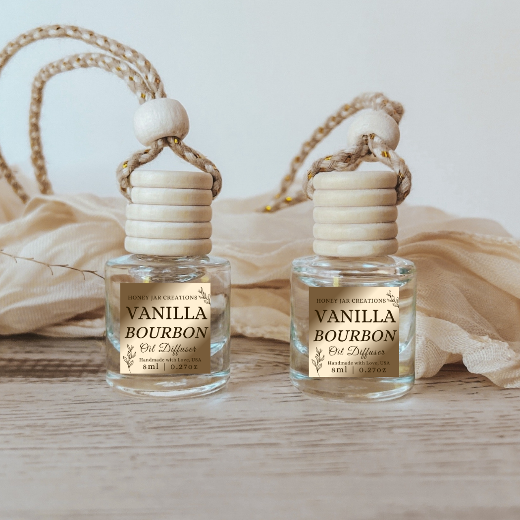 Hanging Car Diffuser | Vanilla Bourbon | Made in USA: Square Bottle