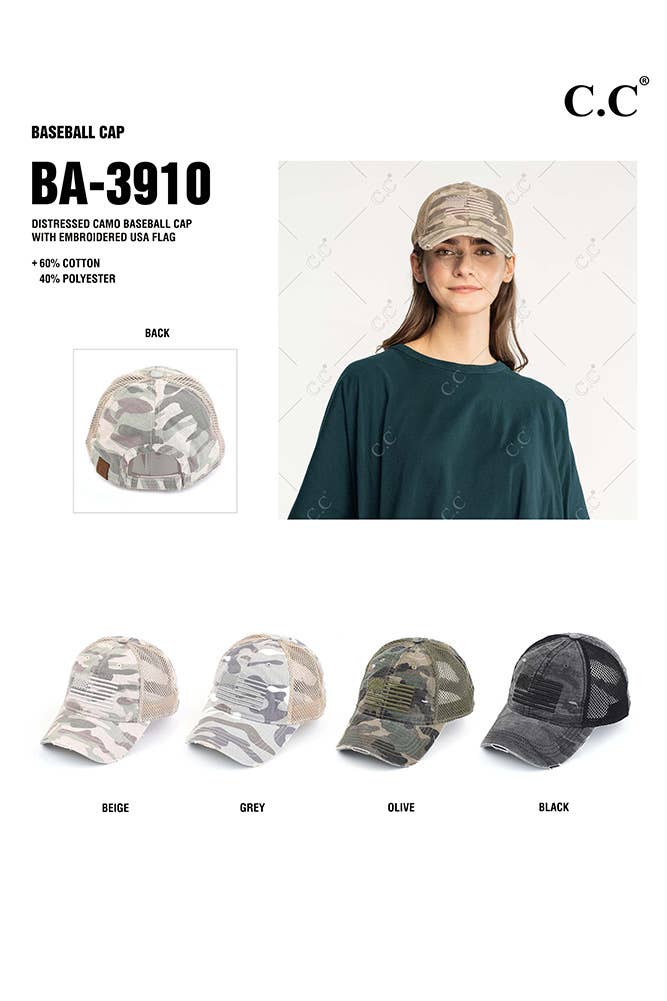 C.C American Flag Embroidery Camo Baseball Hat