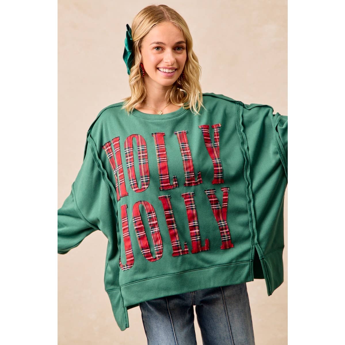 Christmas Plaid Holly Jolly  Sweatshirt