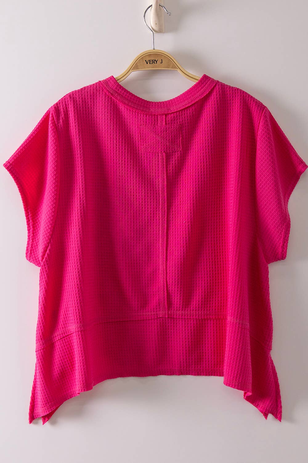 Flared Hem Waffle Knit Casual Top