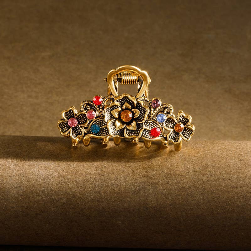 Vintage Boho Gems Flower Hair Claw Clip