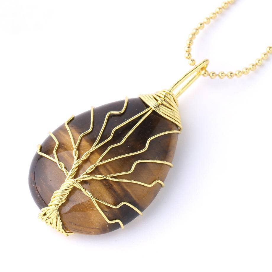 Natural Stone Winding Drop-shaped Crystal Pendant Necklace