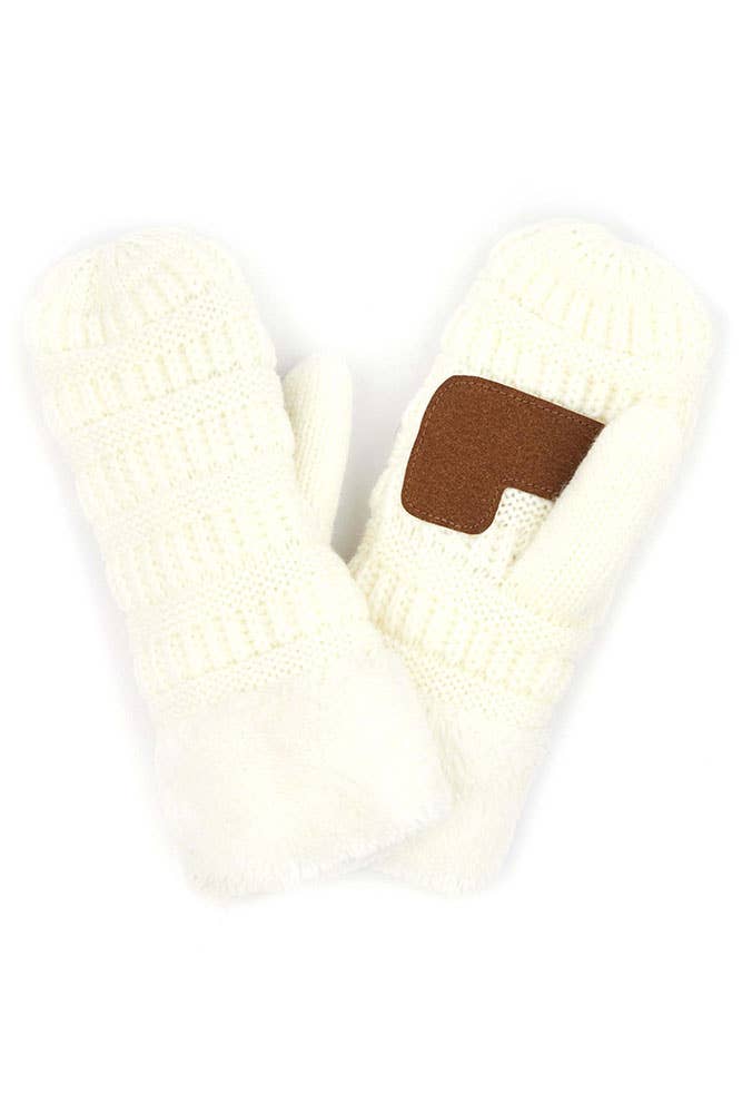 C.C Solid Color Knitted Mitten Gloves: Light Melange Gray
