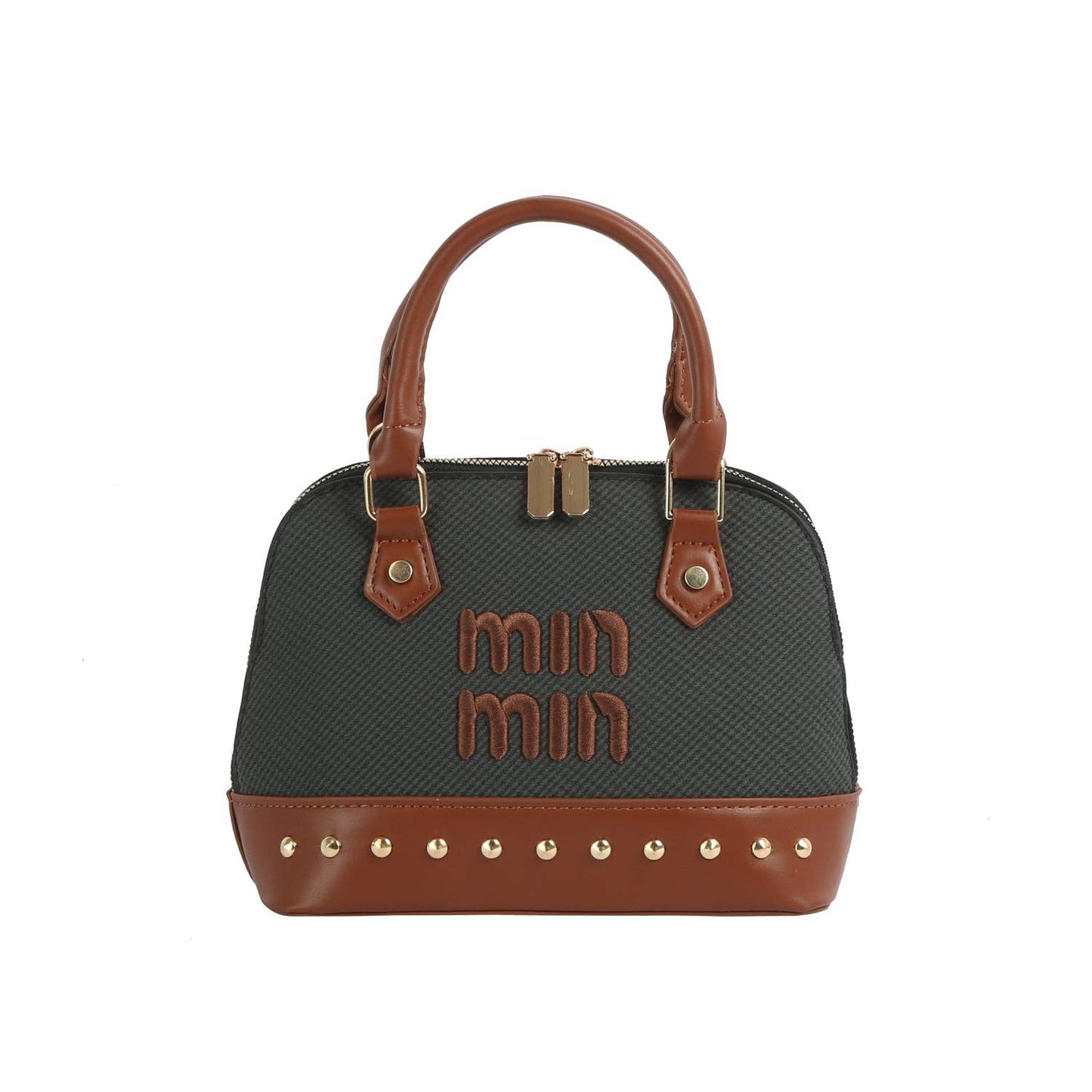 Stud Trim Dome Satchel: Black
