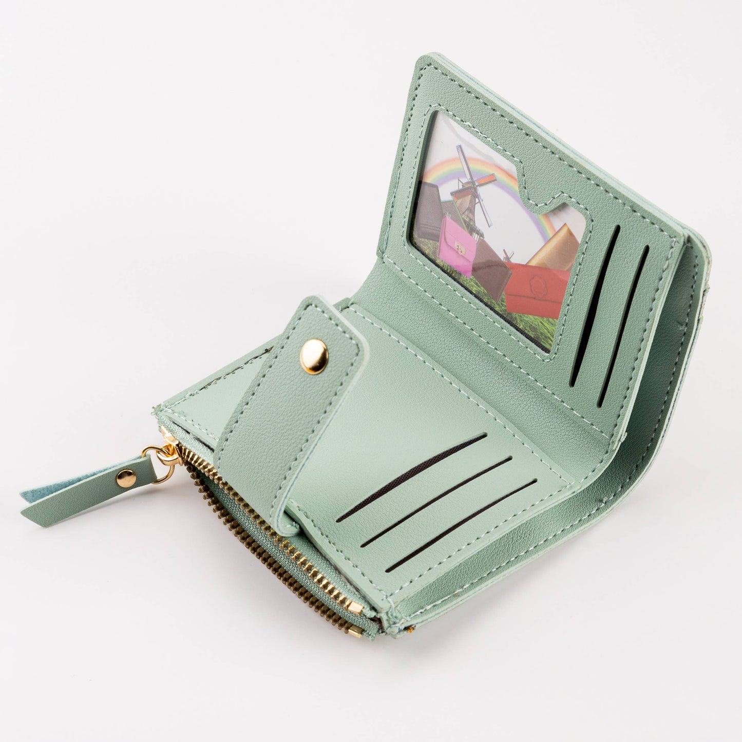 Compact Diamond-Stitched Pattern ID Window Wallet