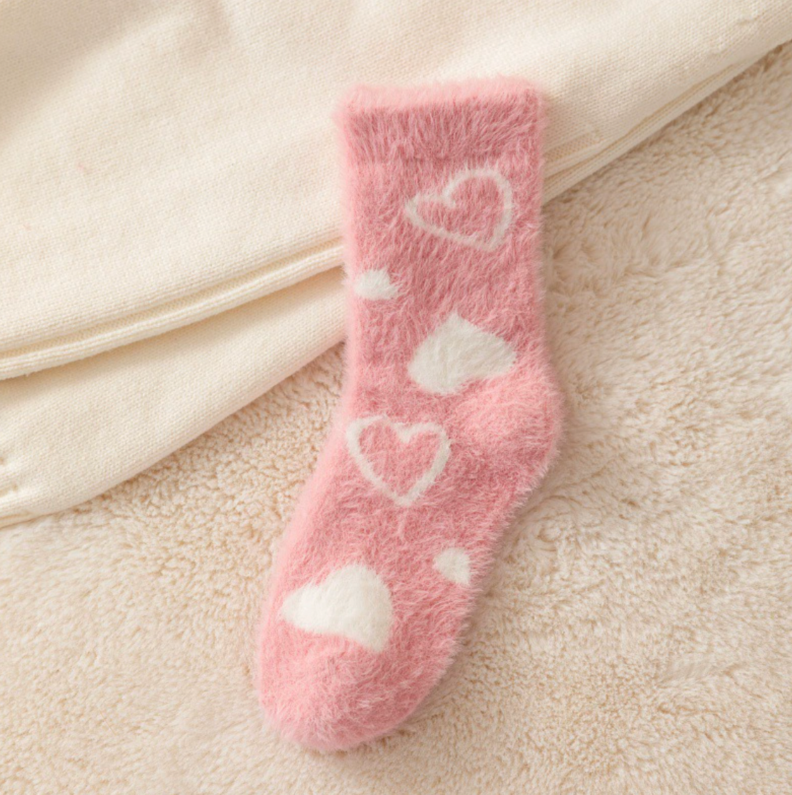 Fuzzy Pink Heart Lounge Socks