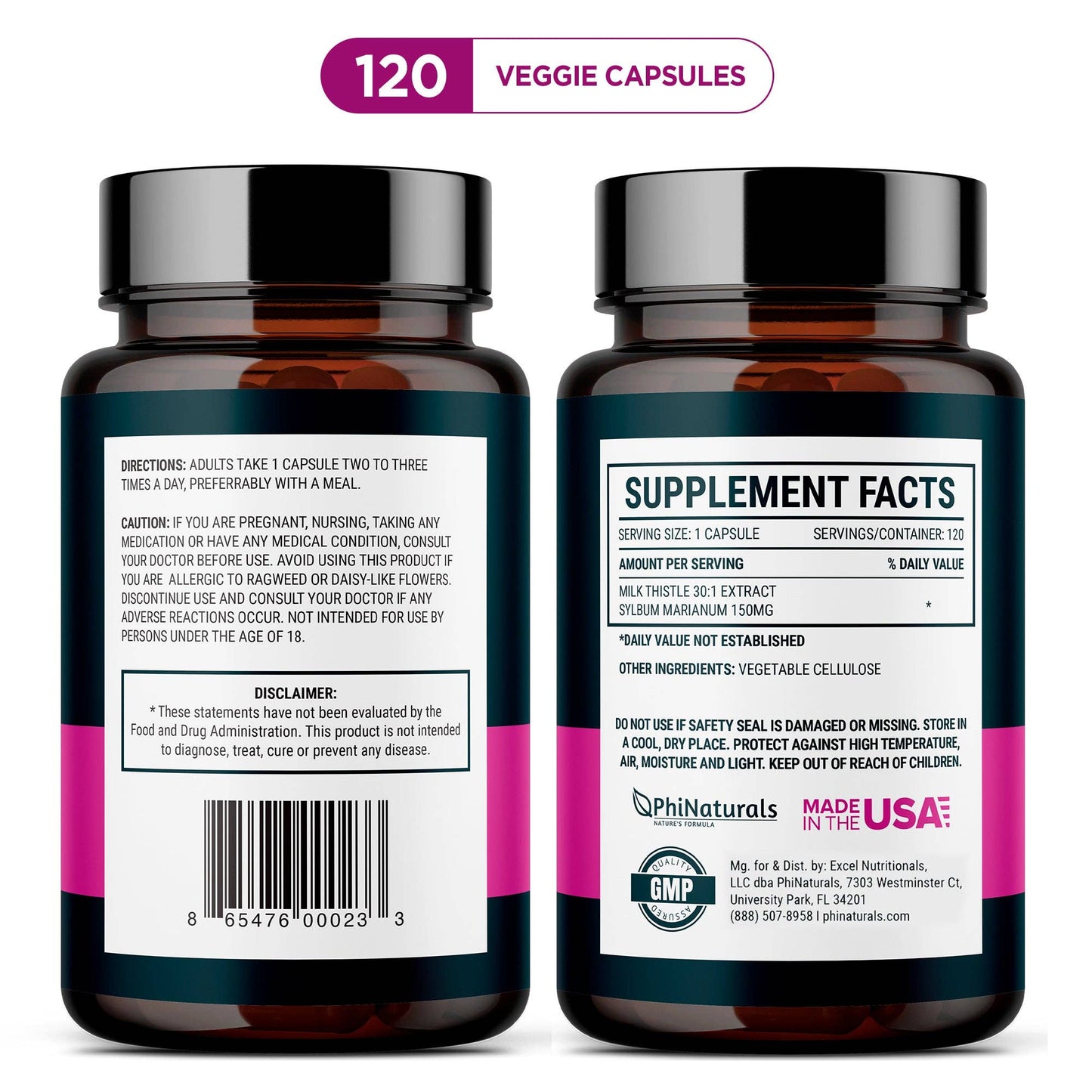 Phi Naturals - Milk Thistle Silymarin 30x Extract Supplement: 1-Pack