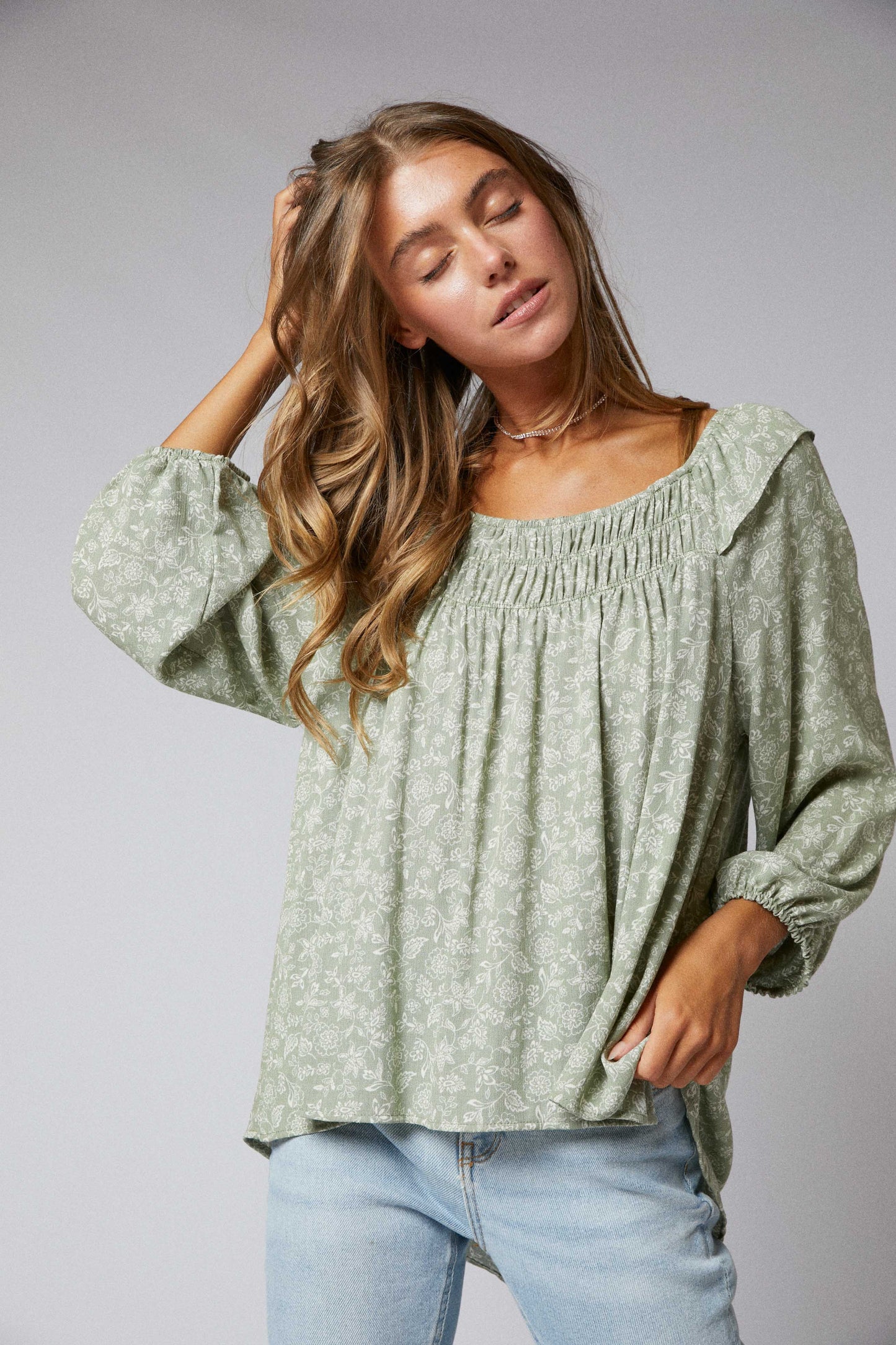 Ruffle Peasant Hi Low Top