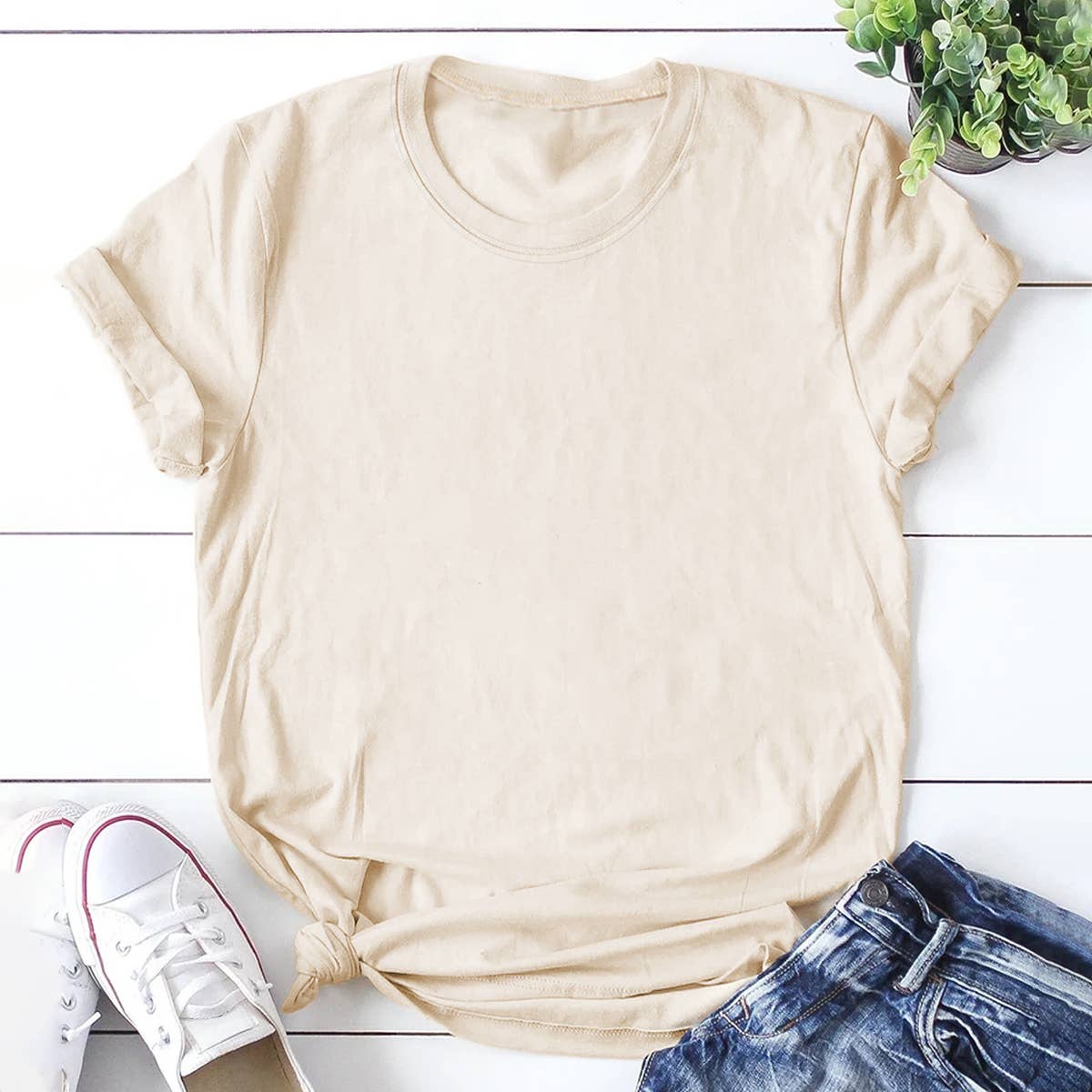 Loose Solid Color Short Sleever T-shirt