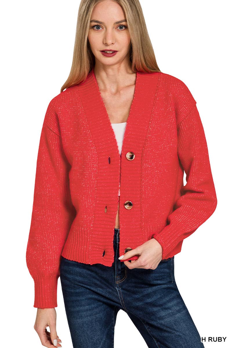 3 Button Front Sweater Cardigan Zenana: ROSE PINK